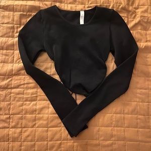 tie open back ribbed long sleeve